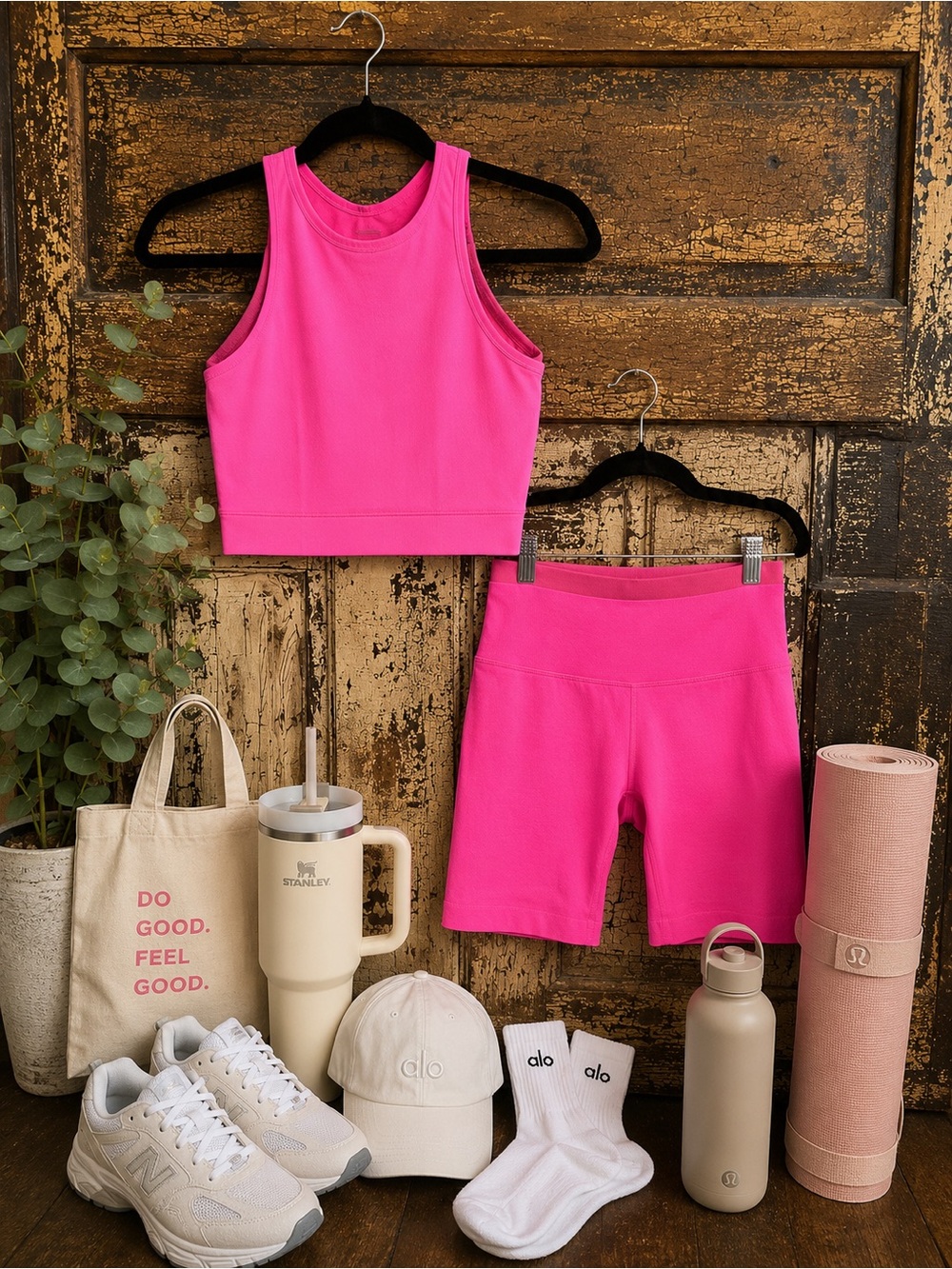 JoyLab Hot Pink Activewear Set | Sports Bra & Biker Shorts Set | Size L
